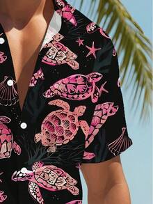 Sea Turtles Swimming Peacefully Among Coral And Shells Symbolize Harmony And Endurance Of Ocean Life 3D Print Short Sleeve Casual Button Up Shirt For Men Beach Summer Style - trắng - Xem 3