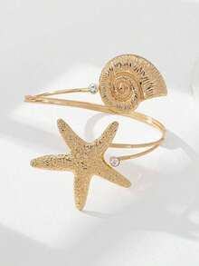 1pc Gold Seashell & Starfish Decor Arm Cuff, Summer Beach Vacation Style Arm Jewelry - Vàng 2 - Xem 2