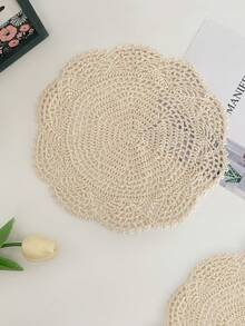 1 件/2 件/4 件椭圆形米色餐垫，适用于餐厅、厨房、餐桌装饰，波西米亚手工钩针花朵设计，多功能实用的餐桌垫，适用于婚礼、派对、节日装饰 - 米色 - 查看 7