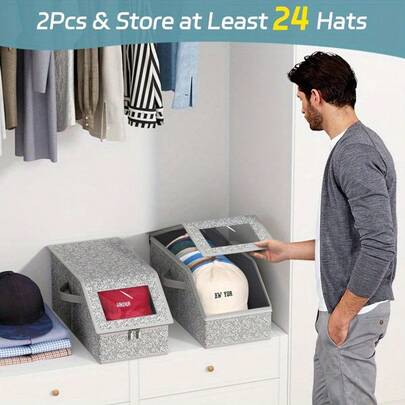 Multifunctional Hat Storage Box, Large Capacity, Foldable Baseball Cap Storage Box With Lid, Dustproof Zipper.Portable Home Storage,It Features A Viewing Window, Making It Easier To Quickly And Accurately Find What You Want.