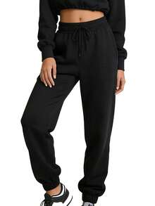 Women'S Plus Size Faith Can Move Mountains Graphic Print Casual Jogger Pants, Loose Fit Drawstring Waist Sweatpants, All-Season Comfort With Pockets, Jogging Pants - màu đen - Xem 1