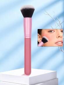 SEPROFE 1支粉底刷/腮红刷，超柔软纤维平头斜角粉底刷，圆形腮红刷，优质木柄，自然勾勒面部轮廓，适合日常妆容使用 - 粉色 - 查看 10