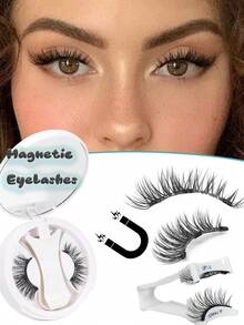 1Pair Natural Cat Eye Magnetic Eyelashes With Applicator Reusable Magnetic Lashes Kit Eyetail Elongated Waterproof No Glue Needed False Eyelashes - màu đen - Xem 2