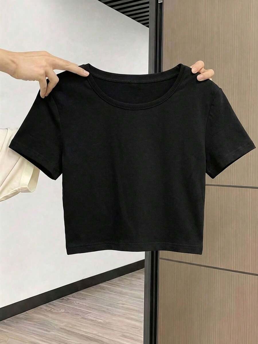 Áo thun màu đỏ rượu vang, in hình mèo, áo thun nữ tay ngắn, cổ tròn, áo kiểu nữ, trang phục thường ngày. - màu đen - Xem 1