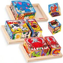 Wooden Cube Puzzle With Storage Tray, Large Block Toys For 12 Months+, Easter Gifts For Kids,Wooden Puzzles For Toddlers 1-3, Farm Jungle Ocean Animals Puzzles For Toddlers 2-4 - Multicolor - View 6