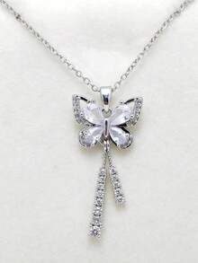 1 Piece Of Elegant Butterfly Pendant With Tassels, Gold Plated, Crystal Chain, Sparkling Cubic Zirconia, Suitable For Young Women, Accessory, Birthday Or Valentine's Day Gift. - 蝴蝶流蘇項鍊,全身鑲嵌鑽石和微鑲寶石 - 查看 9