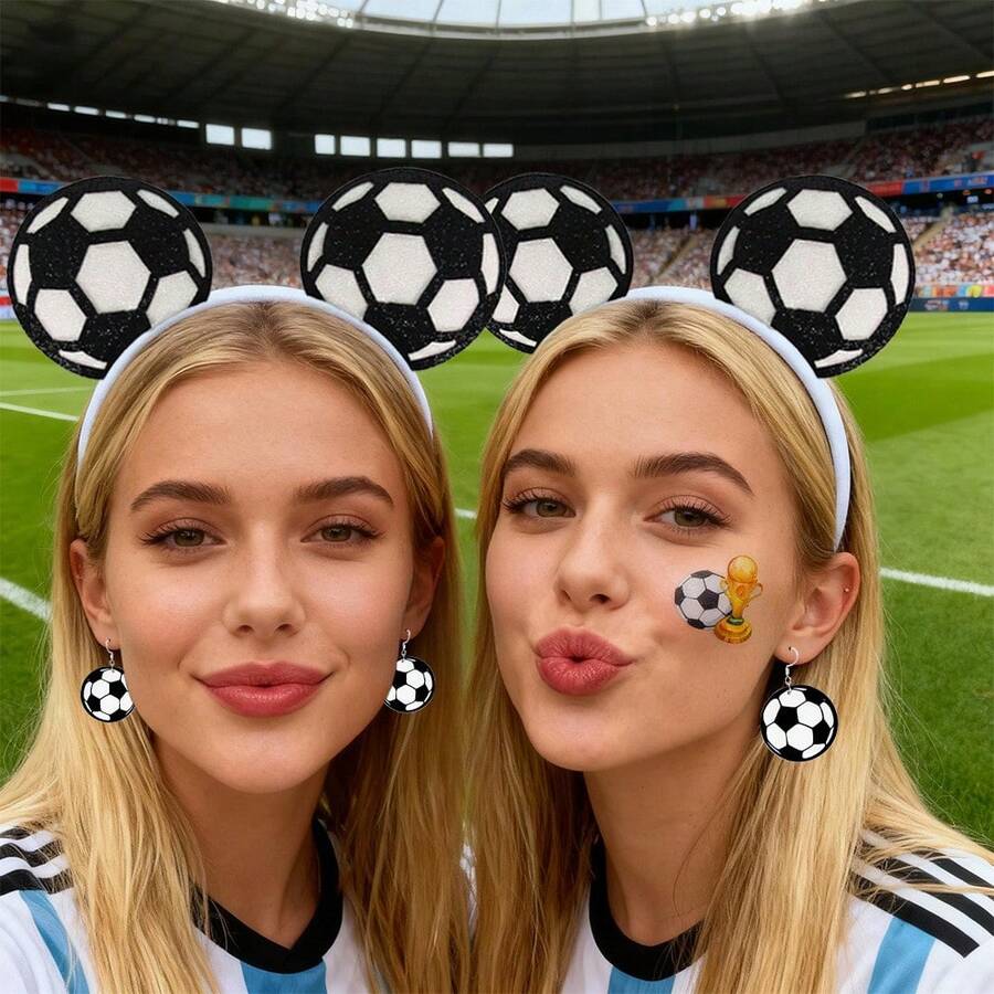 12pcs/Set 2026 World Cup Fan Supplies, Including Headbands, Earrings, Temporary Tattoos, Football Cheering Props - Multicolor - View 1