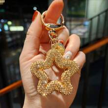 Women's New Fashionable Cute Shiny Pentagram Keychain, Ceramic Rhinestone Star Keyring, Bag/Car Key Decor, Holiday Gift - Multicolor - View 8