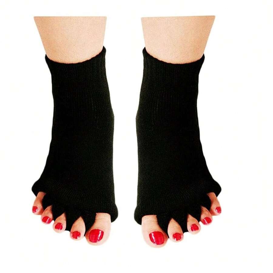 Women Toe Separator Socks Toeless Foot Alignment Socks For Yoga GYM Massage Pain Relief Improves Circulation Stretchy - Black - View 1