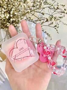 1pc Cute Pink Heart + Heart Chain Pendant, Compatible With Apple 1/2 Pro, 3 Protective Case, 4/Pro 2 Square Soft Case - Multicolor - View 2