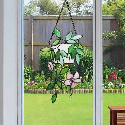 Tranh treo tường phẳng 2D bằng acrylic mới, trang trí cửa sổ hình cây xanh, phong cách Bắc Âu.