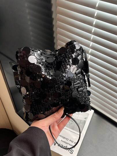 2026春季新款亮片女士手提包，韩版时尚小众潮流单肩斜挎包，适合晚宴派对