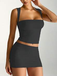 XLLAIS Áo croptop ôm dáng, thời trang, thoải mái, phù hợp cho mọi mùa, thích hợp cho năm mới và mùa hè. - Màu xám đen - Xem 8