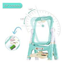 Juego De Caballete Para Niños, Con Tablero Magnético Doble Cara,caballetes De Arte Para Niños De Altura Ajustable, Pizarra Blanca Y Negra De Doble Cara Con Rotación De 360° Azul - Celeste - Ver 4