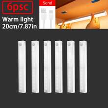 6pcs LED Under Cabinet Lights With Motion Sensor, USB Rechargeable, Warm White Light, Suitable For Kitchen, Stairs, Hallway Sensor Light Strip, Under Cabinet Sensor Light, Cool White/Warm Light Indoor Night Light, Suitable For Kitchen, Stairs, Hallway, Closet And Garage Home Lighting, Motion Activated, USB Cable Included, Kitchen Light - Warm Light - View 9