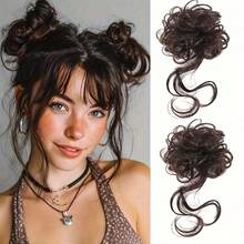 2 Pcs Messy Bun Hair Piece, Curly Wavy Hair Bun Extensions Scrunchies, Tousled Updo Synthetic Hairpieces Space Buns For Women And Girls - Multicolor - View 11