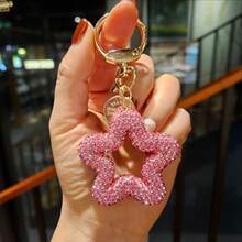 Women's New Fashionable Cute Shiny Pentagram Keychain, Ceramic Rhinestone Star Keyring, Bag/Car Key Decor, Holiday Gift - Multicolor - View 19