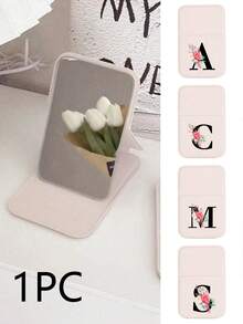 1pc Mini Flower Black Letters Foldable Portable Makeup Mirror,Letters Of A-Z Makeup Mirror With Bracket, Travel Mirror, Beauty Products, Desktop Makeup Mirror, Rectangular Desktop Compact Mirror Foldable Small Minimalist Makeup Mirror, Travel Portable Makeup Mirror For Women's Gift - The Best Gift For Mom And Teacher - Multicolor - View 3