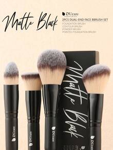 DUcare 2 cọ trang điểm mặt hai đầu: Cọ đánh phấn phủ & tạo khối, Cọ đánh kem nền & tạo chi tiết - Lông cọ sợi tổng hợp, ống đựng bằng nhôm, cán gỗ - Lý tưởng cho gia đình & du lịch, món quà hoàn hảo - màu đen - Xem 4