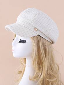 1pc Women's Fashionable Houndstooth Beret Hat, Suitable For Daily Wear - trắng - Xem 5