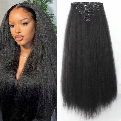 Synthetic 14/18/24inch Hair Yaki Clip In Hair Extensions Yaki Straight 7Pcs/Set 16Clip-In Hairpieces