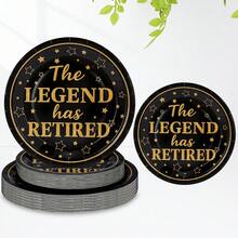 10个/20个装退休派对纸盘 7英寸/9英寸 – “传奇退休” – 黑金一次性纸盘，适合退休人士 – 高级纸盘，适用于退休派对用品、同事聚会、教师聚会 - 多色 - 查看 1