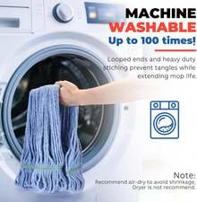 Onesimus Mop Head Replacement, Commercial Heavy Duty 16 Oz 4-Ply Cotton Looped End Wet Mop Heads, Blue, With 1.25" Universal Headband For Industrial, Janitorial And Restaurant Cleaning, 3 Pack - ColorA - 查看 7