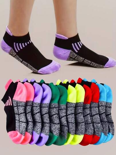 5/12 Pairs Women's Sports Socks, Short Ankle Socks, Low-Cut Shallow Mouth Running Socks, Outdoor Sports Cycling Training Running Socks