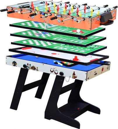 4FT 8 In 1 Folding Games Table, Billiards Table, Pool/Snooker Table,Hockey Table,Table Tennis Table,Table,Checkers,Backgammon,Chess,Playing Card With Parts Storage Box