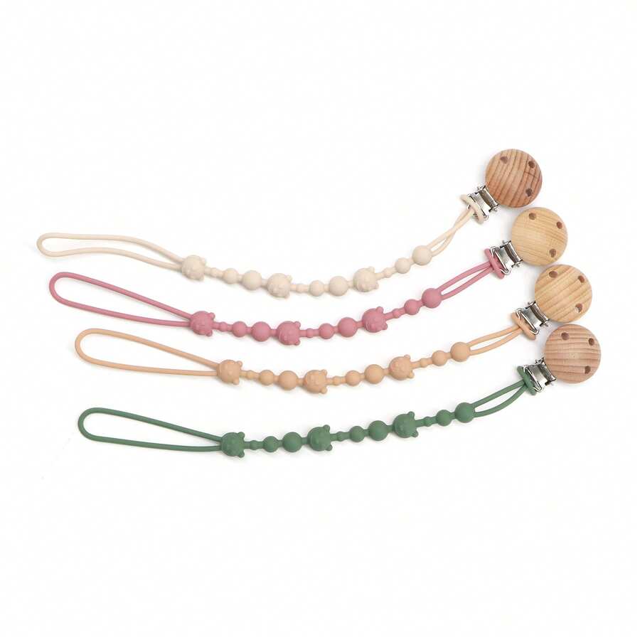 4-Piece Set With 4 Clips Silicone Pacifier Chains, Suitable For Baby Teething Toys And Teethers - Multicolor - View 1