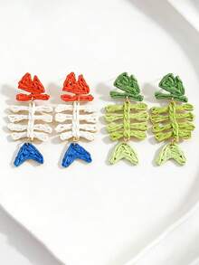 Pendientes de gota con hueso de pescado tejido de estilo bohemio hecho a mano, pendientes de gota con hueso de pescado verde, adecuados para usar en la playa durante el verano - Multicolor - Ver 11