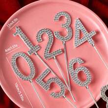 10pcs Silver Plated Cake Topper Candles, 0-9 Crystal Number Cake Decorations Suitable For Birthday, Anniversary, Graduation And Party - Multicolor - View 8
