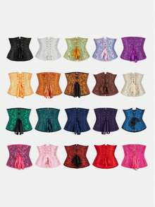 复古宫廷风多色提花束腰带，前扣式鱼骨强力塑形，适合万圣节、派对、婚礼、复古装扮 - 彩色 - 查看 4