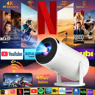2026 New Android 14 Flagship Projector - Supports 4K UHD Resolution, 5000 ANSI Lumens Brightness, 240° Projection Angle, Auto Focus And Auto Keystone Correction, Supports WiFi 6, Bluetooth 5.3 And Screen Mirroring, Super Quiet ≤26dB, Suitable For Home Theater, Gaming Low Latency, Office Education, Compatible With 5V 2A/3A Charger And Data Cable, Easy Setup, Excellent Gift And Ambient Light Projector