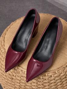 MonaNise Women's Pointed Toe Fashion 7cm Chunky High Heel Shoes, Versatile For Parties, Casual And Formal Occasions - Burgundy - View 4