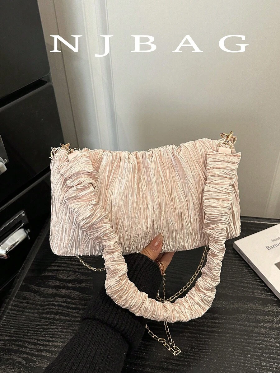 Túi đeo chéo Cloud Ruffle Casual Chic, Túi đeo vai có dây xích - Hồng - Xem 1