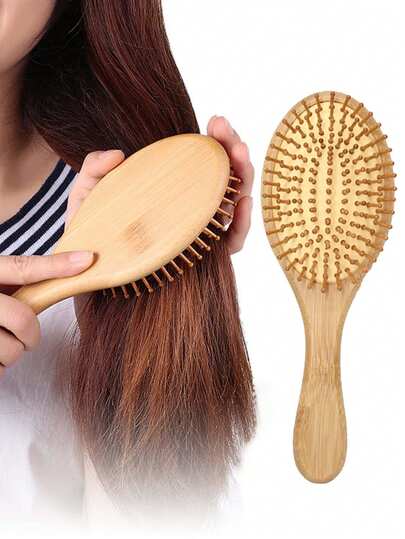 1 pieza Cepillo de masaje de bambú grande de 25 cm, peine de madera de bambú natural con cojín de aire, regalo del Día de la Madre