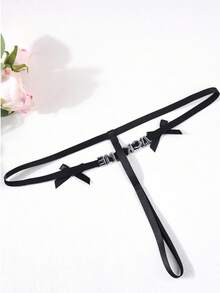 1 chiếc quần lót dây mảnh khoét rỗng đính đá hình chữ cái, đồ lót gợi cảm cạp thấp. - màu đen - Xem 8