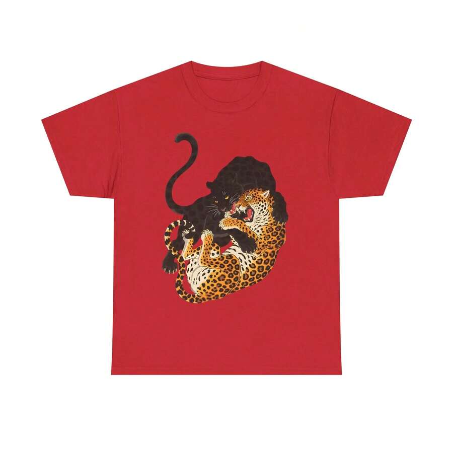 [Graphic Tee] 100% Cotton Jungle Fury Graphic Tee – Wild Jungle Aesthetic Unisex Streetwear Shirt, Spring Tops,  Summer/Autumn Short Sleeves Camiseta - Red - View 1