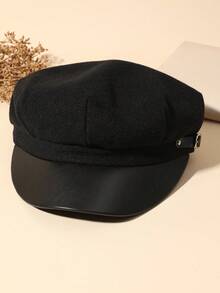 1pc Women Buckle Decor Baker Boy Cap - 黑色 - 查看 5