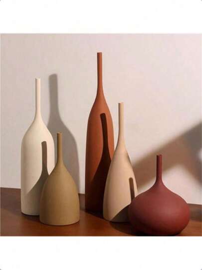 1个复古拉丝陶瓷花瓶，莫兰迪色干花花瓶，花瓶摆件，家居装饰品，简约设计花瓶，适用于干花，桌面装饰花瓶，小型花瓶插花，客厅，餐桌，电视柜，简约清新风格