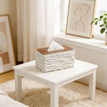 1pc Wooden Lid Tissue Box With Water Wave Pattern, Premium Paper Towel Storage Container, Elegant Home Decor Organizer For Living Room Coffee Table, Multi-Purpose Desktop Caddy For Remote Control And Miscellaneous Items Storage Solution - View 5