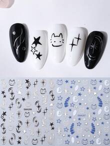 2 Stück süße 3D Stern & Mond Katzenpfoten Nail Art Aufkleber, Cartoon Stil, geeignet für Frauen & Mädchen DIY Nageldekoration Accessoires - Verschiedenfarbig - Übersicht 11