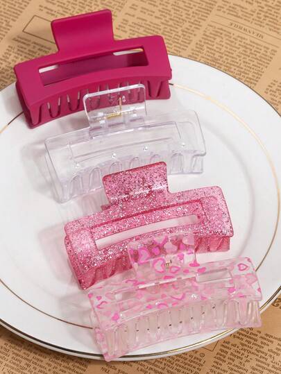 Shiny Casual Hair Claw Clip, Heart-Shaped Pink Hair Clip, Suitable For Thick And Thin Hair, Daily Home Wear, Gift For Her