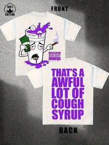 Y2K Style Cotton T-Shirt "That's A Lot Of Cough Syrup" |       100% Cotton |       Bold Graphic Print, 180g Double-Sided Printing, For Men And Women Print Y2K Crew Neck T Shirt For Women, Holiday, Vacation, Spring, Festival,Graphic Tees,Vintage T Shirts,Free Shipping,100% Cotton - 白色 - 查看 6