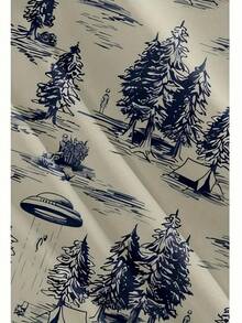 UFO Forest Camp Scene Showing Mysterious Spacecraft Hovering Above Tents And Trees Symbolizing Exploration And Imagination 3D Printed Casual Men's Summer Shirt - 白色 - 查看 3