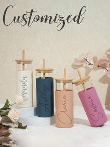 1 chiếc cốc thủy tinh in hình theo yêu cầu kèm ống hút, cốc dành cho phù dâu được cá nhân hóa, cốc silicon thủy tinh in hình theo yêu cầu, quà tặng tiệc độc thân, quà cầu hôn phù dâu. - Nhiều màu - Xem 8