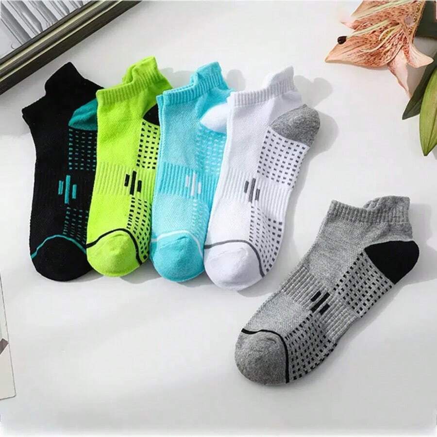 5 đôi tất nam mỏng cổ thấp, thấm hút mồ hôi, thoáng khí, thích hợp cho chạy bộ và thể thao, đa năng. - Nhiều màu - Xem 1