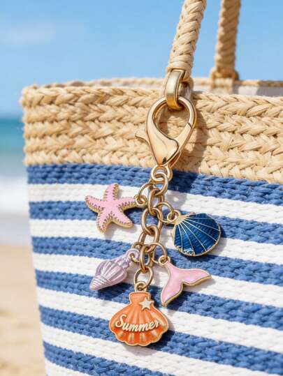 Colgante de bolso de metal con diseño de estrella de mar esmaltada y cierre de langosta | Accesorio de bolso con forma de cola de sirena y concha de estrella de mar | Accesorio para bolso, mochila, monedero, llaves de coche, teléfono | Accesorio de verano, playa, vacaciones para mujeres y niñas | Regalo esencial para fiesta de primavera, Día de la Madre, Día del Padre, Día de la Independencia, vacaciones