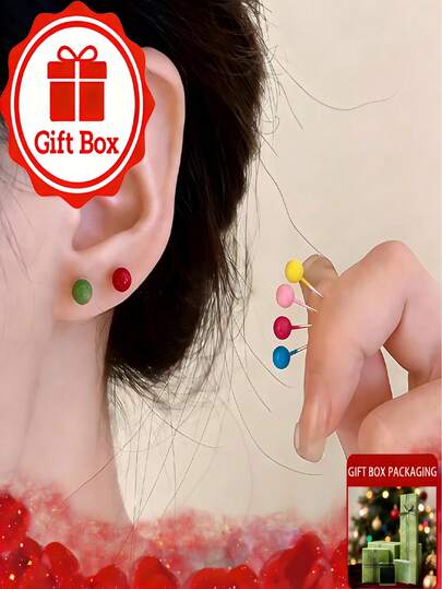 Bộ 6 khuyên tai hạt tròn màu Macaron, khuyên tai đa năng dành cho các cô gái cá tính, khuyên tai bằng thép không gỉ không gây dị ứng, thanh lịch, hộp quà tinh tế, thích hợp làm quà tặng cho bản thân, Ngày của Mẹ, Ngày Valentine, kỷ niệm, sinh nhật và các dịp khác.
